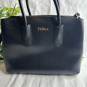 Furla Black Leather Tote Crossbody Satchel Bag